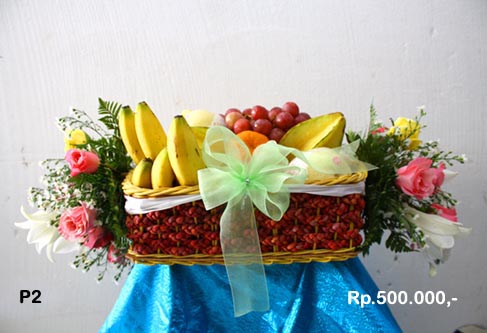 parcel buah jogja florist Fruit Basket with Flowers